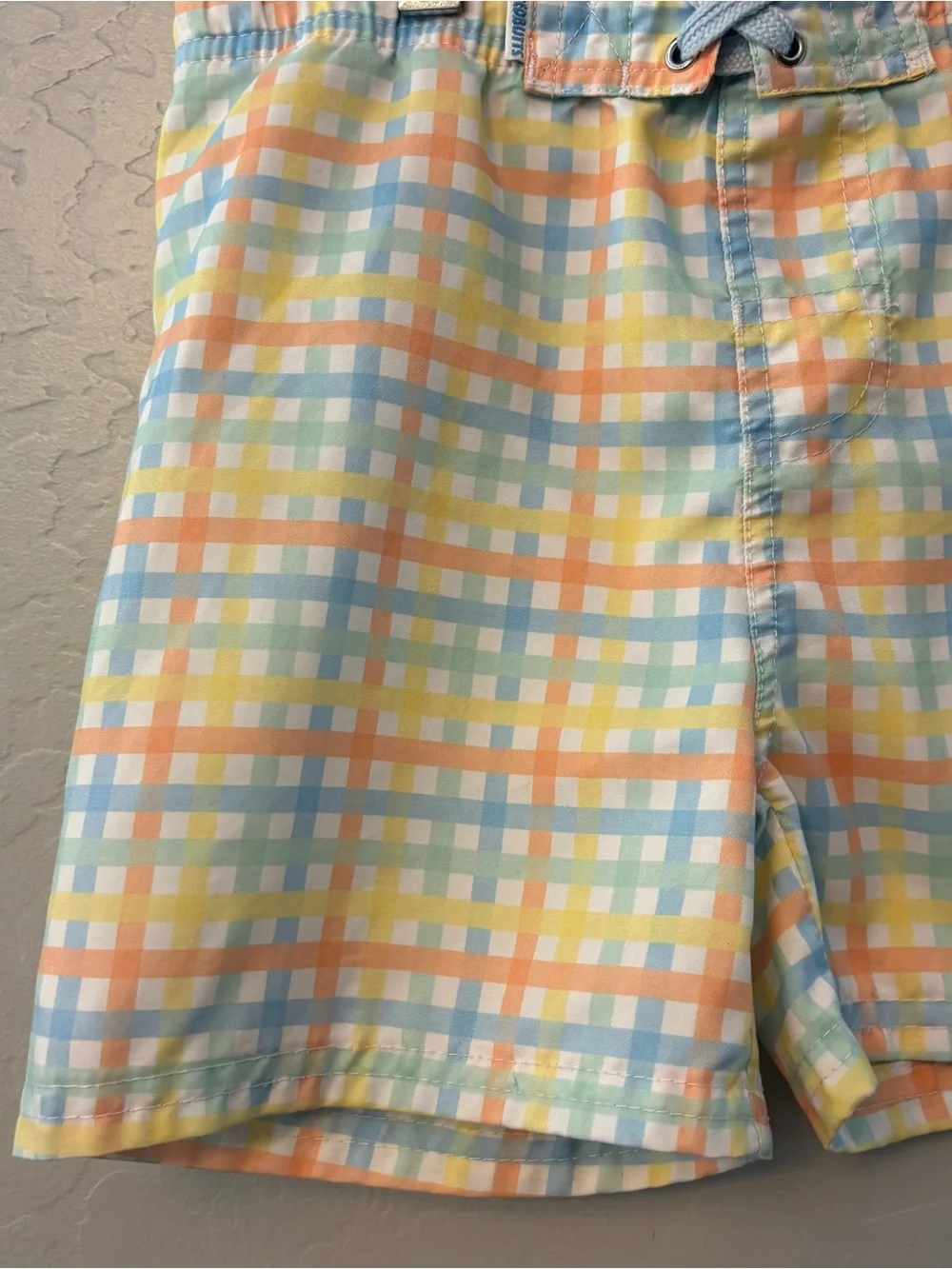 Ruggedbutts summertime gingham pastel swim trunks size 4t